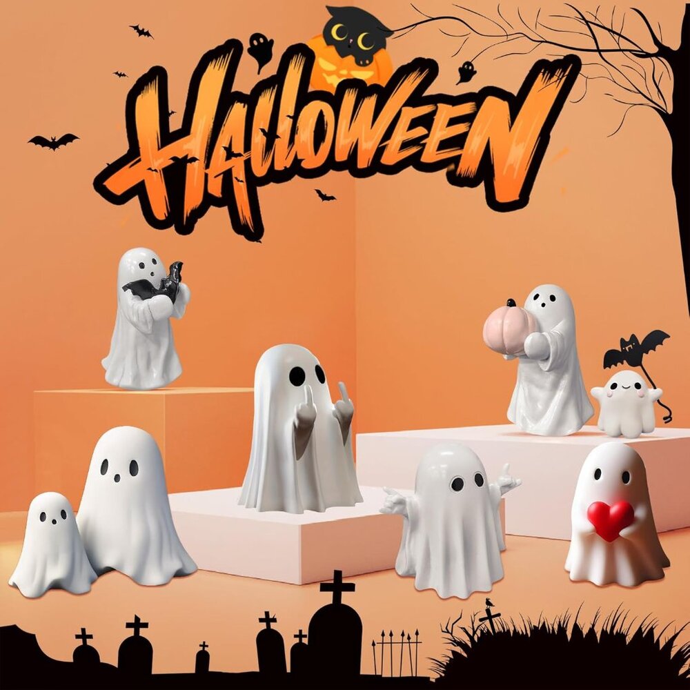 Halloween Ghost with Bat Balloon Figurine - Ghost Figurine Ghost Decor, Cute Gho - Picture 5 of 7